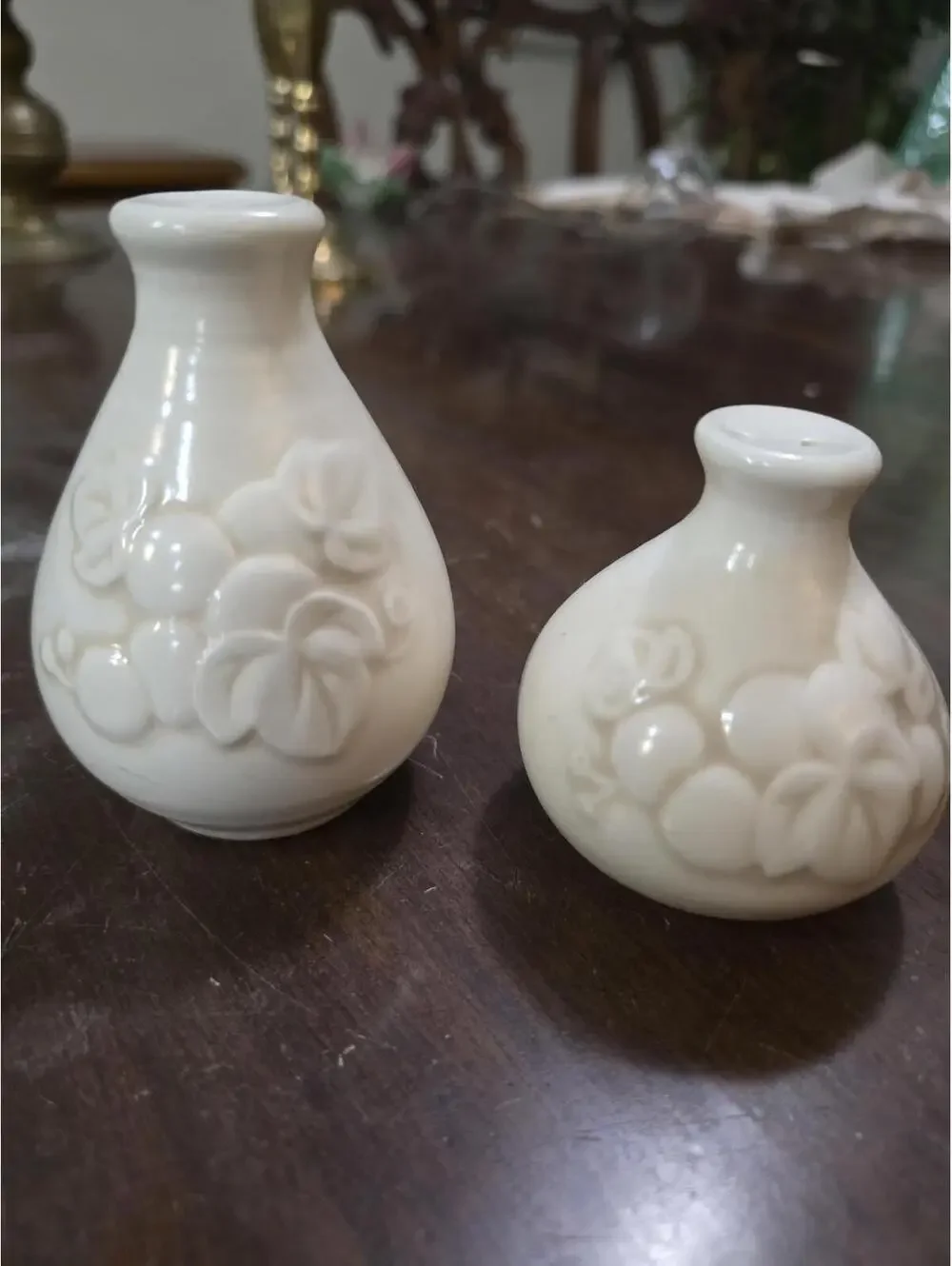Vintage White Ceramic Floral Salt and Pepper Shakers